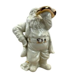 Lenox Santa Claus With Horn Figurine Porcelain With Gold Trim 5" NO BOX